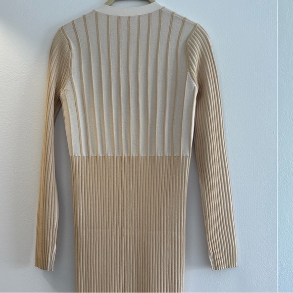 FRAME Beige Ribbed Button-Front Cardigan Dress Long Sleeve Midi Dress SM nwot - Picture 6 of 13